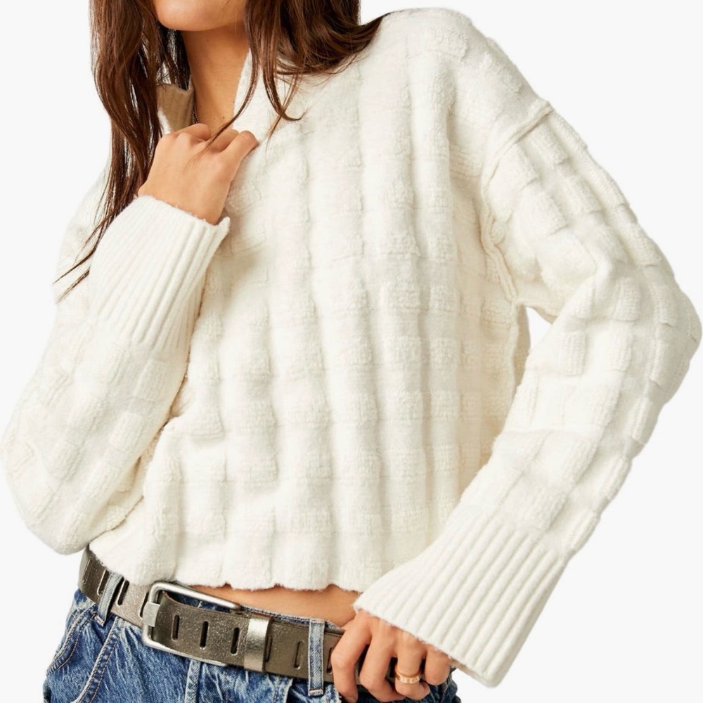 Free People cropped funnel neck Textured Sweater